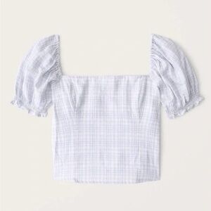 Abercrombie & Fitch Blue and White Puff Sleeve Crop Blouse